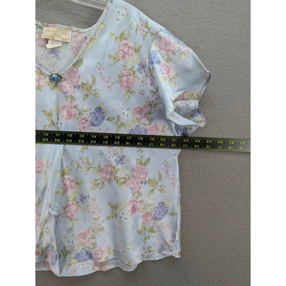 Kristine Tyler‎ Intimates Pajama Set Women's 3X Blue Floral Polyester Satin USA